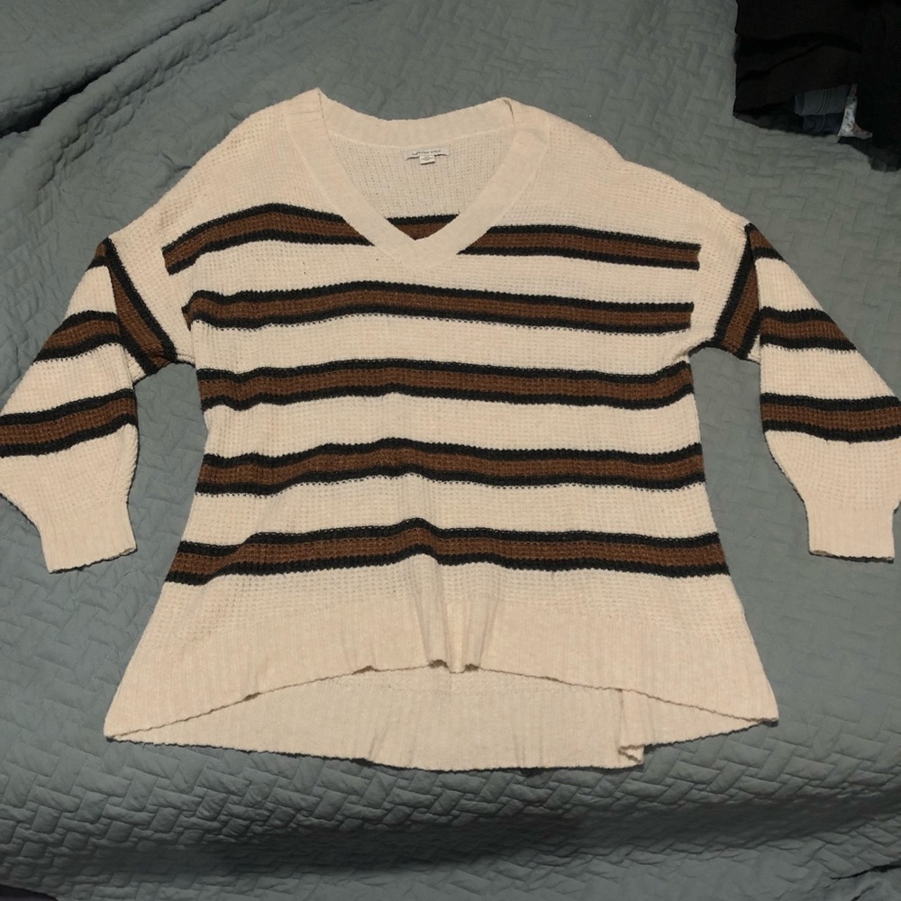 American Eagle Womens V-Neck Striped Knit Sweater Large